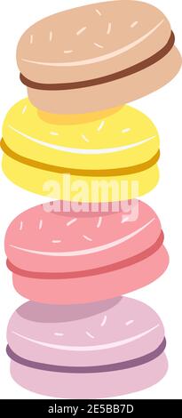 Pile de macaron coloré, gâteaux d'amande de macaron, illustration vectorielle de style esquisse isolée sur fond blanc. Pile d'amandes colorées Illustration de Vecteur