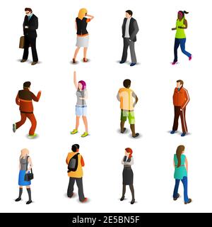 Personnes icônes isométriques ensemble avec des hommes et des femmes dans les affaires et illustration vectorielle isolée sport Illustration de Vecteur