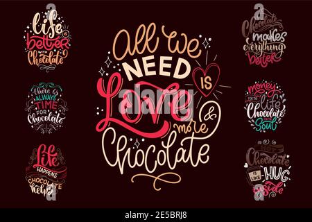 Jeu de citations de lettrage à la main en chocolat. Composition de mots hiver de Noël chaleureux. Éléments de dessin vectoriel pour t-shirts, affiches, cartes, autocollants et menus Illustration de Vecteur