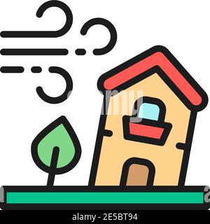 Power wind, winstorm, catastrophe, catastrophe naturelle couleur plate icône. Illustration de Vecteur