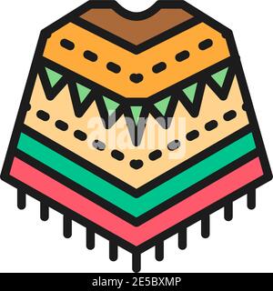 Poncho mexicain, vêtements nationaux couleur plate icône. Illustration de Vecteur