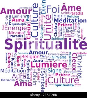 Word Cloud - spiritualité - couleurs roses - langue française Illustration de Vecteur