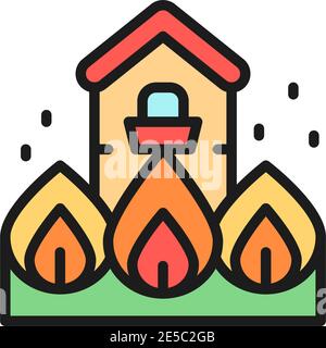 Maison en feu, feu, catastrophe naturelle, icône de ligne de couleur plate de catastrophe. Illustration de Vecteur