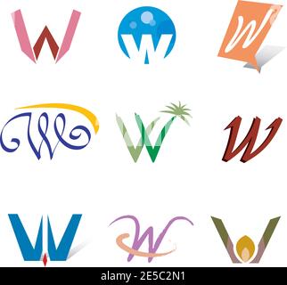 Jeu d'icônes de lettre W décorative - éléments pour le logo Conception Illustration de Vecteur