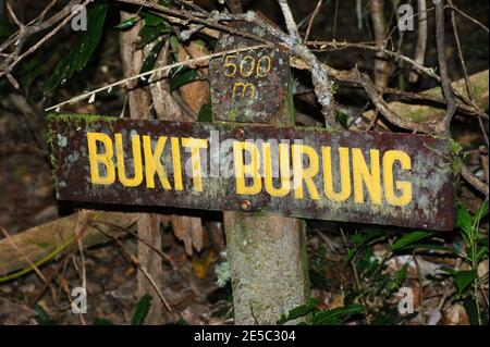 Panneaux indicateurs dans le Mont Kinabalu, Parc Kinabalu, Malaisie, Bornéo. Banque D'Images