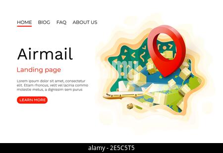 Courrier aérien, livraison d'achat, adresse de livraison de messagerie. Navigation dans les packs de localisation, logistique des services d'application, conception de sites Web en ligne. Illustration vectorielle Illustration de Vecteur