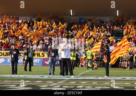 Atmosphère avant le match de rugby engage Super League, Catalans Dragons contre Wigan Warriors au stade Gilbert Brutus de Perpignan, France, le 20 septembre 2008. Wigan Warriors a gagné 26-50. Photo de Michel Clemmentz/Cameleon/ABACAPRESS.COM Banque D'Images