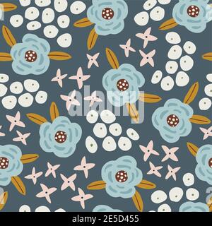 Motif fleuri abstrait sans coutures. Fleurs de Marguerite, de lilas et de rose dessinées à la main avec des feuilles. Design minimaliste moderne et plat pour le textile, le tissu et l'emballage Illustration de Vecteur