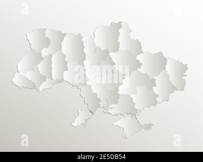 Carte de l'Ukraine, divisions administratives séparant les régions, papier naturel 3D vierge Banque D'Images