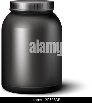 Conteneur de nutrition de sport en plastique noir isolé sur fond blanc vectoriel illustration Illustration de Vecteur