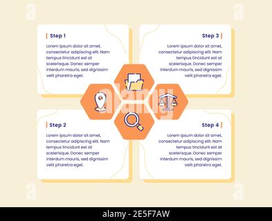 diagramme infographique de gestion emplacement du pointeur de loupe du dossier de fichiers en quatre étapes pour la présentation d'affiche de modèle de bannière avec vecteur de style de contour Banque D'Images
