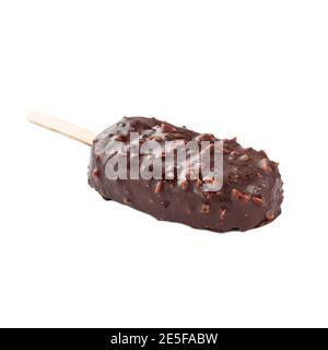 Crème glacée au chocolat et aux noix, popsicle isolé Banque D'Images