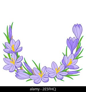 Cadre vectoriel avec fleurs de crocus bleues sur fond blanc Illustration de Vecteur