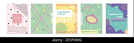 Ensemble de couvertures de style Memphis. Illustrations vectorielles plates pour arrière-plan, brochures, affiches et bannières Illustration de Vecteur