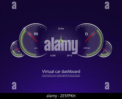 Tableau de bord de la voiture virtuelle. Interface du véhicule HUD. Illustration de Vecteur