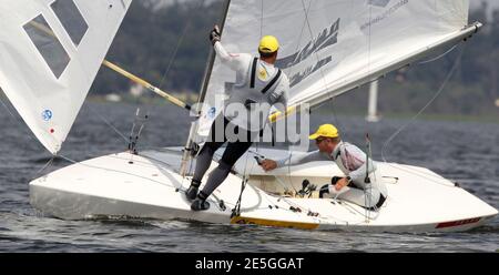 Bruno Prada (L) and Robert Scheidt of Brazil, sailing in the Star Class,  compete in the Sao Paulo state championship February 20, 2012. Brazil is  known as a football powerhourse. But if