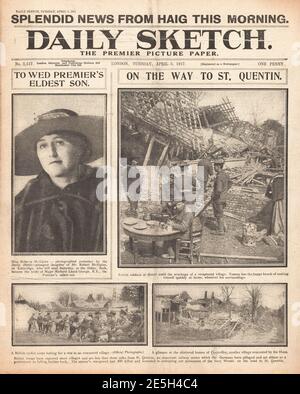 1917 Daily Sketch British Advance sur St Quentin Banque D'Images