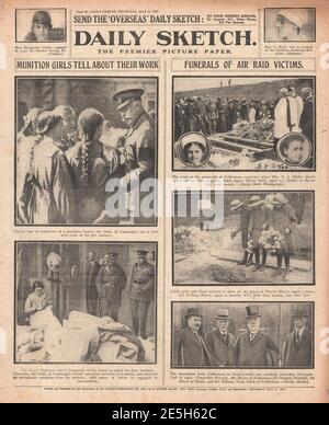 1917 Daily Sketch funéraire des victimes du RAID de Folkestone Gotha Banque D'Images