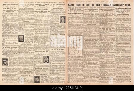1917 Daily Sketch les navires de guerre russes et allemands se battons dans le Baltique Banque D'Images