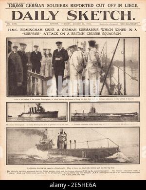 1914 esquisse quotidienne sous-marin allemand U-13 coulé Banque D'Images