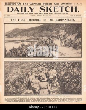 1915 Daily Sketch troupes australiennes dans les Dardanelles Banque D'Images