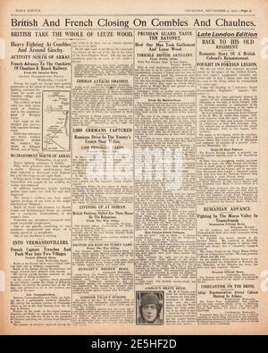 1917 Daily Sketch avance de l'armée britannique sur les Combles Banque D'Images