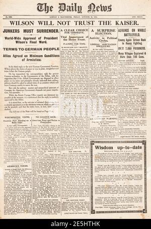 1918 Daily News première page Allied Peace terms to Germany Banque D'Images