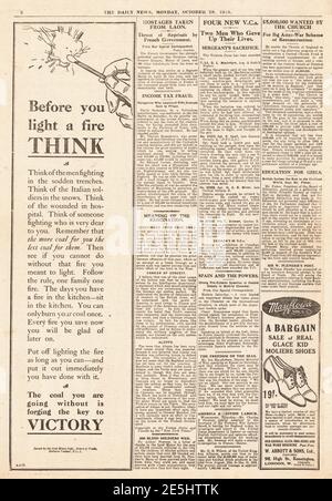 1918 Daily News page 2 quatre Croix de Victoria décernées Banque D'Images