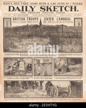 1918 Daily Sketch British Army capture Cambrai Banque D'Images