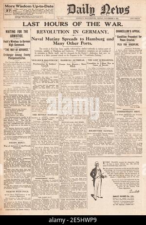 1918 Daily News première page Révolution en Allemagne Banque D'Images