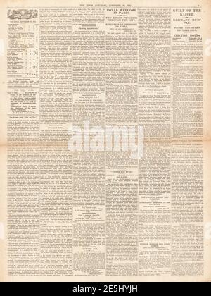 1918 la page Times 9 le roi George V visite Paris Banque D'Images