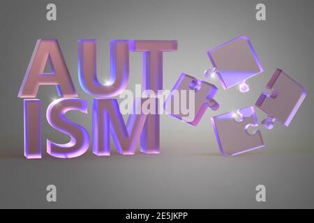 Autism Word, lettrage de style moderne avec casse-tête et espace de copie, illustration 3d Banque D'Images