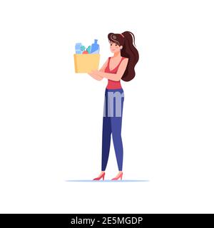 Personnage de dessin animé plat avec des achats d'épicerie, illustration de vecteur de service de livraison de commande concept Illustration de Vecteur