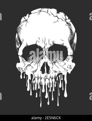 Crâne zombie isolé sur fond noir. Modèles de création de chemises, d'autocollants et d'affiches. Illustration vectorielle Illustration de Vecteur