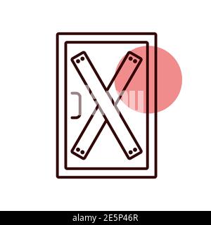 Icône vectorielle de porte intégrée, installation de cartes sur la porte pour empêcher tout accès non autorisé, ou abandonnée. Manifestation, manifestation, grève, révolution Illustration de Vecteur