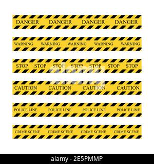 Jeu de bandes d'avertissement. Bandes de collection jaune et noire pour bordure de police. Ruban de construction de barricade. Illustration vectorielle isolée sur blanc Illustration de Vecteur