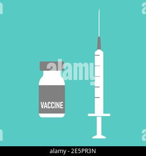 Ensemble de l'icône stylisée d'aiguille de seringue et de flacon en verre pour flacon de vaccin. Image vectorielle. Illustration de Vecteur