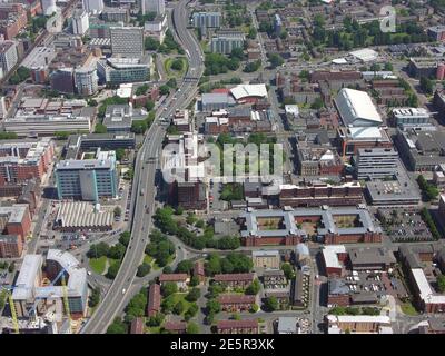 Vue aérienne de l'université métropolitaine de Manchester, Royaume-Uni Banque D'Images