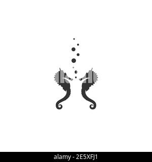 deux chevaux de mer noirs ou hippocampe avec bulles d'air sur fond blanc. Hippocampe marin simple icône. Illustration vectorielle. Symbole océan Illustration de Vecteur