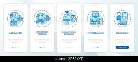 Types de postes d'enseignement en ligne page d'application mobile d'intégration avec concepts Illustration de Vecteur