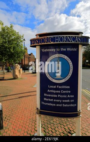 Panneau du centre-ville, ville de Horncastle, Lincolnshire, Angleterre, Royaume-Uni Banque D'Images