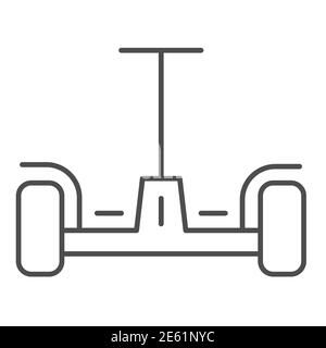 Icône en forme de ligne mince de l'aéroglisseur, symbole de transport innovant, signe vecteur de scooter auto-équilibrant sur fond blanc, icône de gyroscooter en forme de contour Illustration de Vecteur