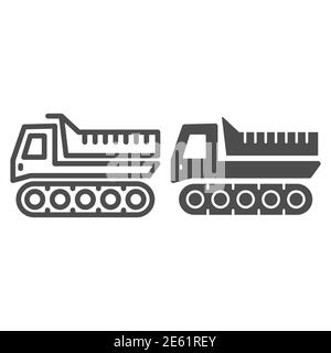 Ligne de chasse-neige et icône pleine, symbole de transport hivernal, symbole de véhicule transverse sur fond blanc, contour de l'icône de motoneige caterpillar Illustration de Vecteur