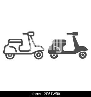 Ligne de scooter classique et icône pleine, symbole de transport, signe vecteur de mobylette sur fond blanc, icône de moto de livraison dans le style de contour pour Illustration de Vecteur