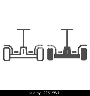 Ligne de planque et icône solide, symbole de transport innovant, signe vecteur de scooter auto-équilibré sur fond blanc, icône de gyroscooter en style de contour Illustration de Vecteur