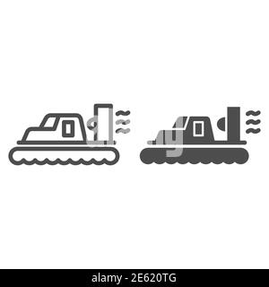 Ligne d'aéroglisseur et icône solide, symbole de transport maritime, signe de vecteur de transport maritime sur fond blanc, icône de bateau Hovercraft dans le style de contour pour Illustration de Vecteur