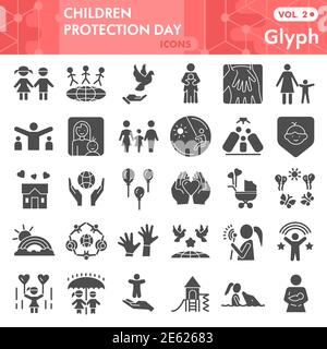 Ensemble de symboles de sécurité enfants ensemble de symboles de sécurité enfants ensemble de symboles de collection vectorisés. Kit de panneaux de soin pour enfants pour le web d'ordinateur, pictogramme de glyphe Illustration de Vecteur