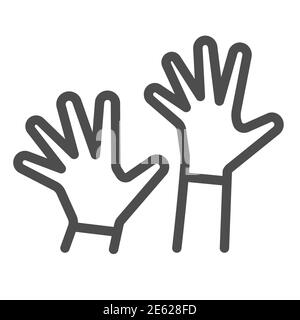Icône de la ligne des mains des enfants, concept de la journée de protection des enfants du 1er juin, deux palmiers enfants dans l'air sur fond blanc, symbole des mains des enfants en relief Illustration de Vecteur