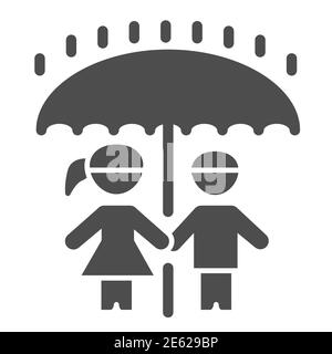 Enfants sous parapluie icône solide, 1er juin concept de jour de protection des enfants, garçon et fille debout sous la pluie sous un grand signe de parapluie sur blanc Illustration de Vecteur