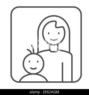 Icône de ligne mince mère et enfant, concept de maternité, mère avec son signe de bébé sur fond blanc, mère et fils dans le cadre icône dans le style de contour pour Illustration de Vecteur